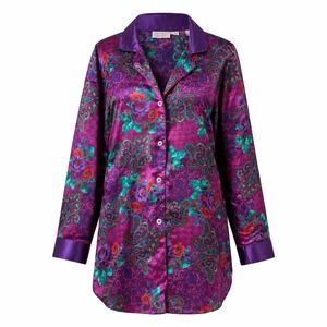 Victoria's Secret Purple Floral Paisley Ornate Buttons Satin Nightshirt Size M/L